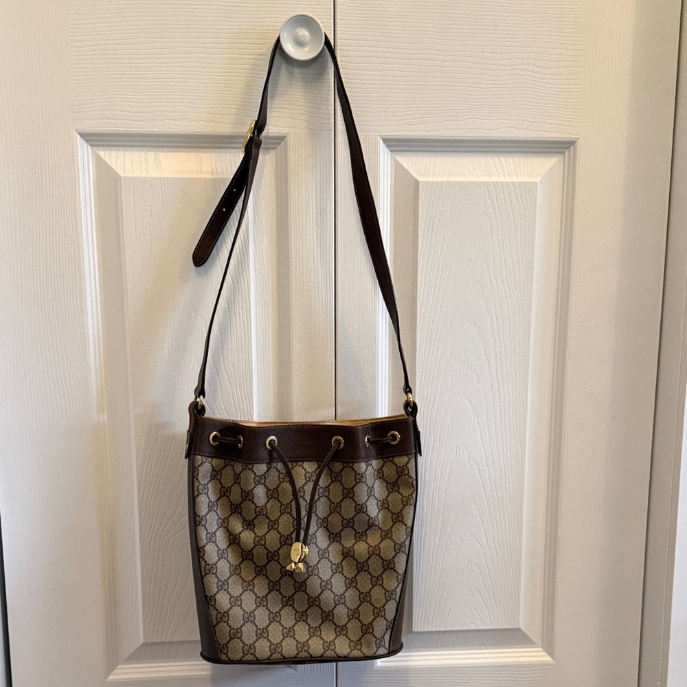 Gucci Tan and Brown Monogram Shoulder Bag